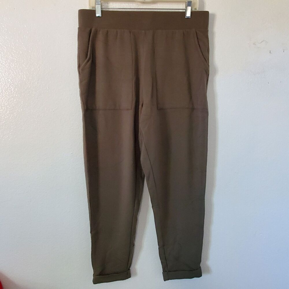 New Ava & Liv Lounge Pants Womens Plus X Olive Green Stretch Baggy Fleece Jogger